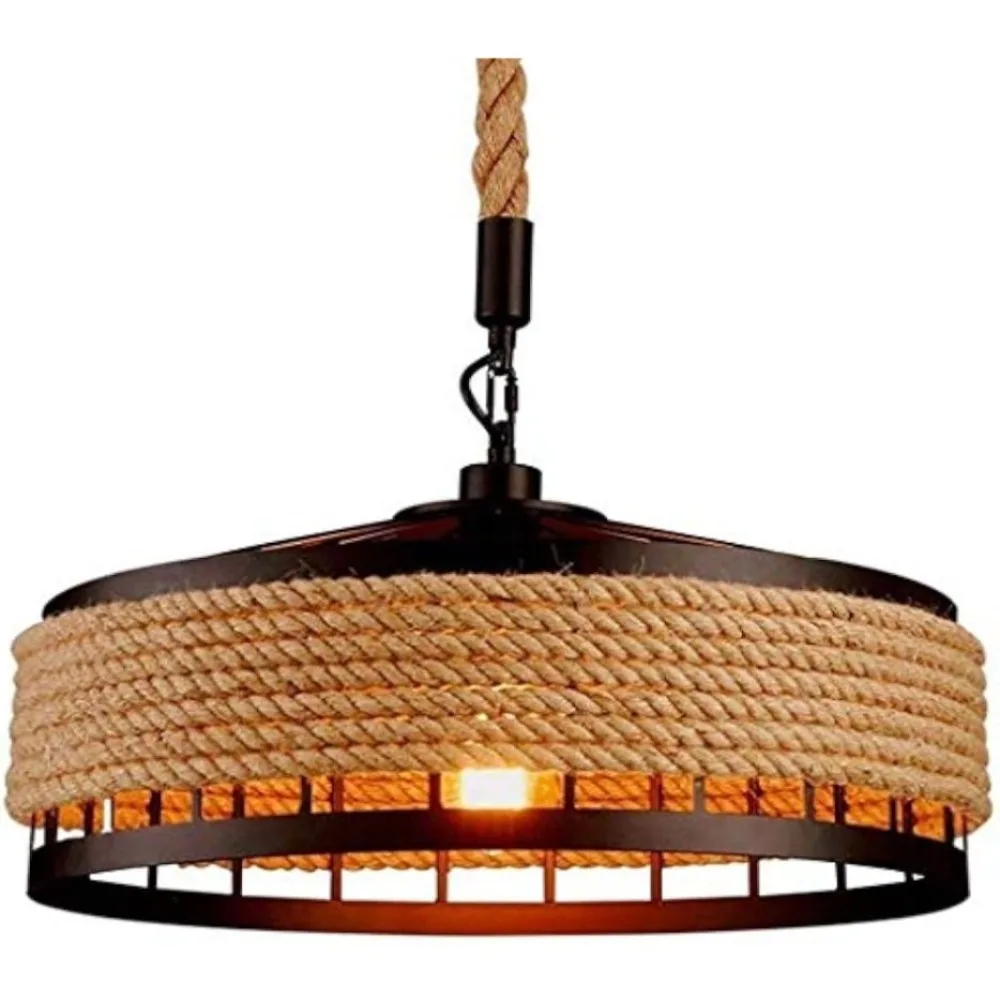 Vintage henneptouw hanglamp plafondlamp industriële plafond hanglamp kroonluchter rustieke hanglamp rond 30/40CM - afbeelding 2