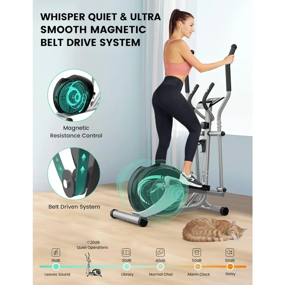 Elliptical Machine, Hyper-Quiet Magnetic Elliptical Exercise Machine for Home w/ 8 Levels Adjustable Resistance,Pulse Sensor