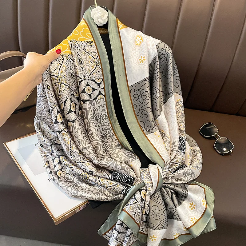 180*90CM Print Silk Scarves Satin Shawls female women Popular Letter Beach lady Towel Fashion Long Bandanna foulard wrap muffler