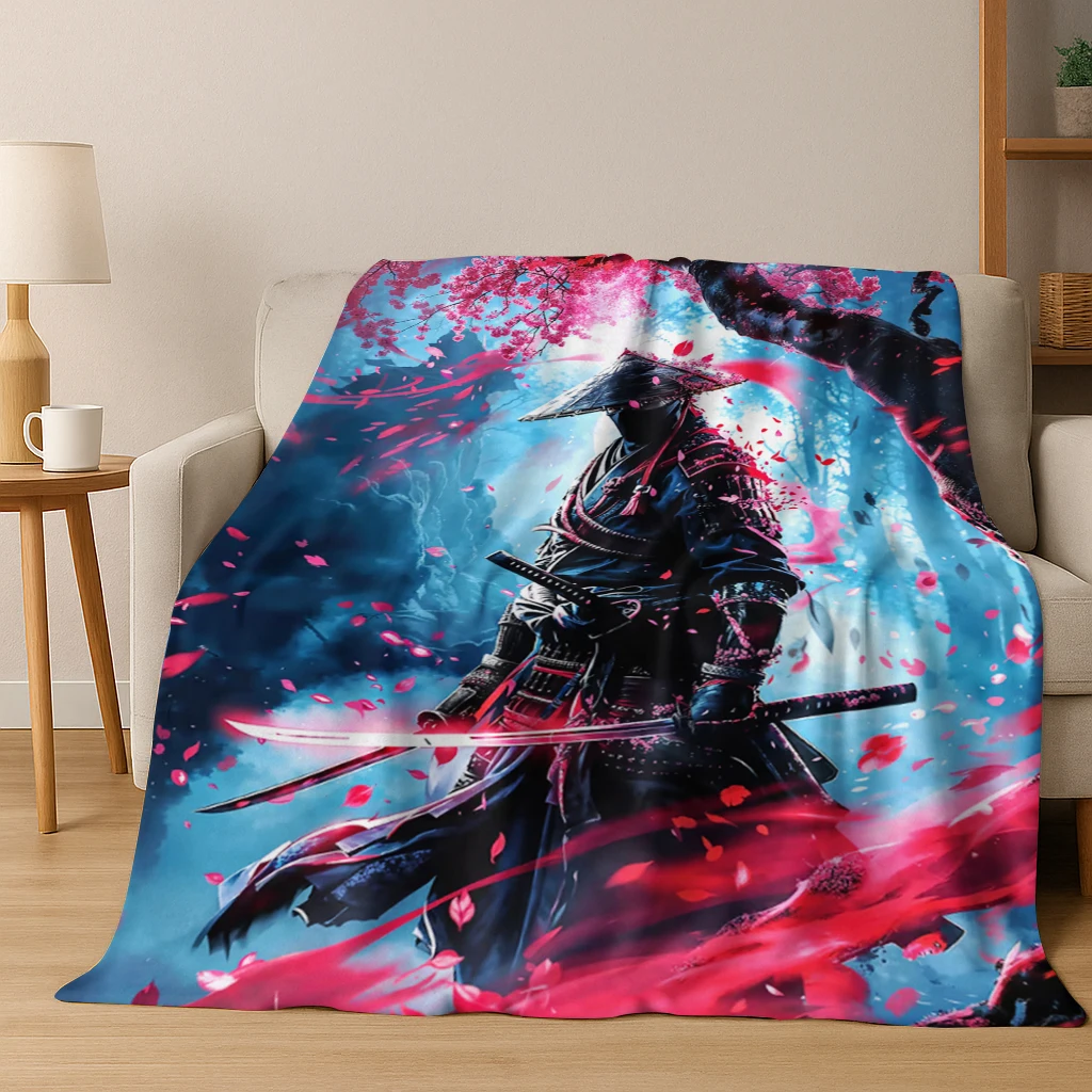 

Japanese Samurai Bushido Katana Flannel Blanket Soft Warm Blanket for Bedroom Living Room Bed Office Travel Camping Picnic Gift