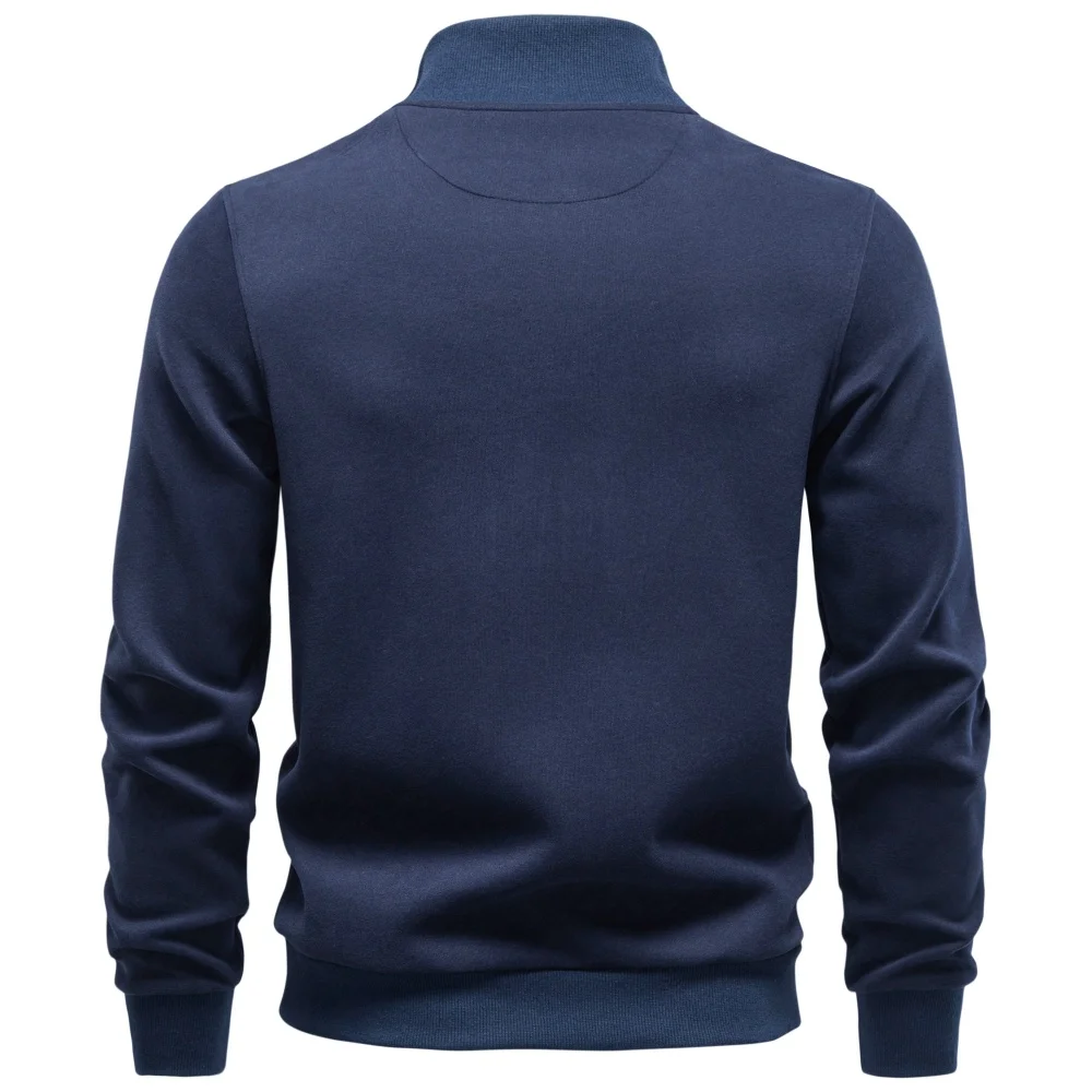 2026 Half Zip Mock Neck Cotton Sweatshirt Solid Color Casual Fall Winter Men Long Sleeve Pullover Warm Cozy Basic Jumper Male