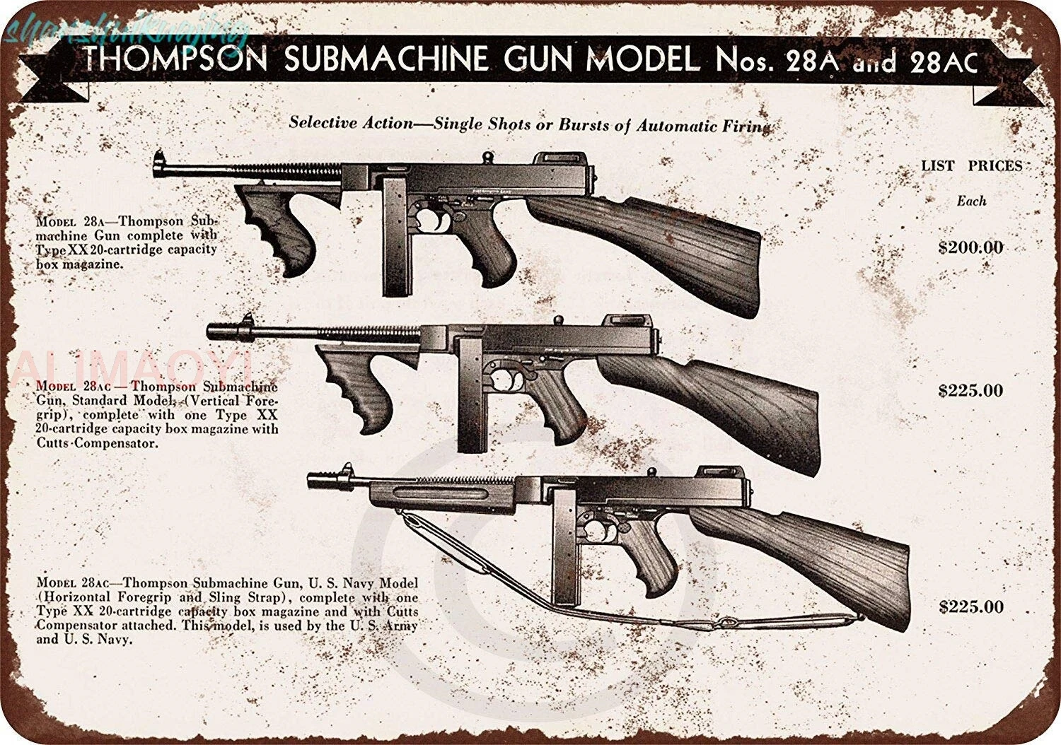 HomDeo Metal Signs Vintage 1944 Thompson Submachine Guns Retro Style Ranch Funny Tin Sign 8 x 12 Inches Garage Decor Art sign