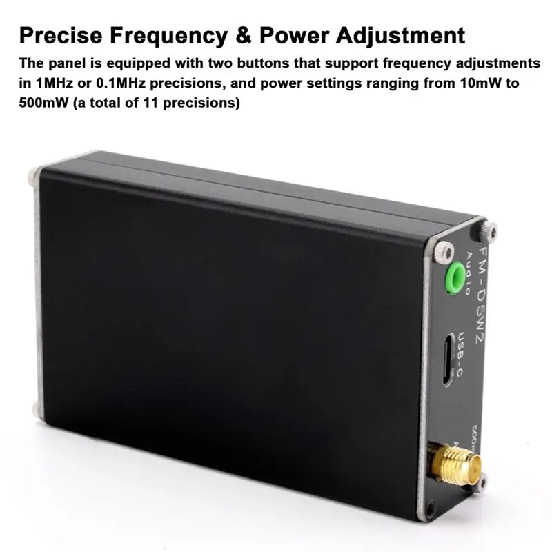 B04B-0.5W FM Transmitter 76-108Mhz 500Mw High-Power Stereo Broadcast Device Type-C Interface 2000M Range