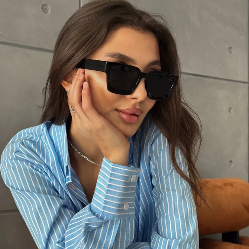 Schutzbrille 2 stücke Mode Frau Schwarz Quadrat Sonnenbrille Großen Rahmen Design Sonnenbrille Weibliche Einfache Stil Gläser UV400