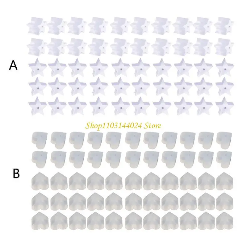 N5KE 50 Pack Silicone Ear Backings Star/Heart Shaped DIY Jewelry Accessories