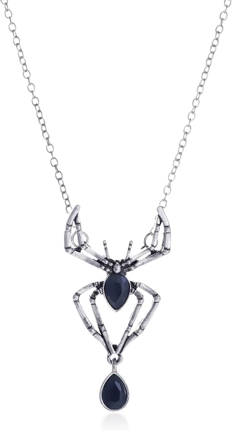

Vintage Gothic Spider Necklace Halloween Red Blue Crystal Pendant Necklace Punk Style Reptile Jewelry for Woman Girls Party