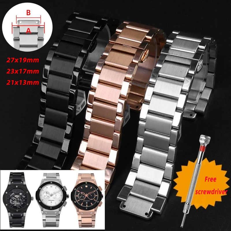 27x19 24x17 21x13m Man Women watch band For HUBLOT Yubo Soul BIG BANG Classic fusion Metal strap Solid Stainless steel Wristband