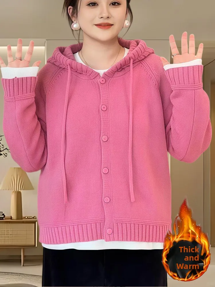 

Korean Sle Loose Women's Knitted Cardigan Spring Autumn Casual Soft Long Sve Hooded Open Front Breathable Comfortable