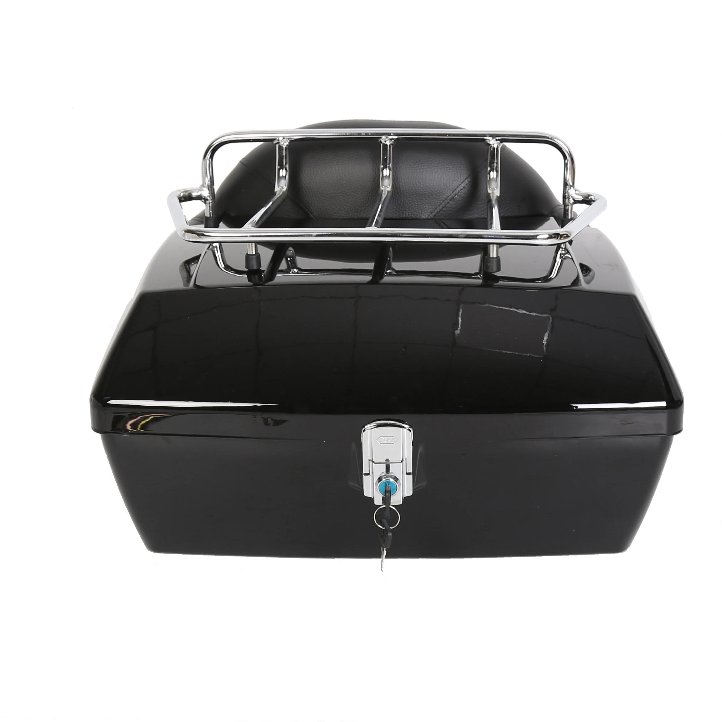 Universal Motorcycle Trunk Tail Box Luggage Touring Pack W/Backrest Top Rack