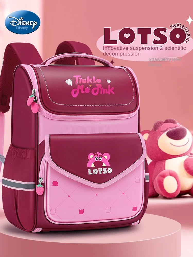 Disney Lotso Girl School Bag Grade 1-3 Primary Student Shoulder Orthopedic Backpack Large Capacity Water Proof Kids Gift Mochila