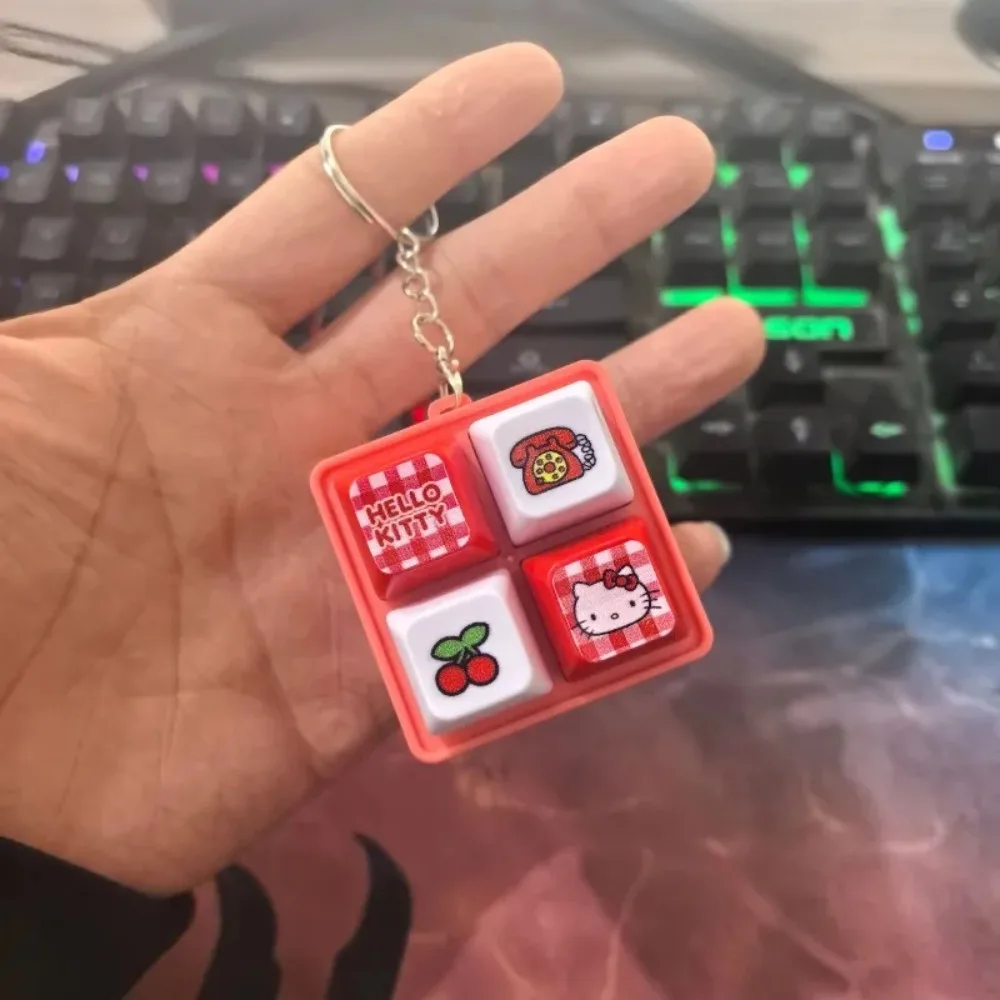 2026@ Hello Kitty LED Light Fidget Toy Keychain, Cute Mini Keyboard Press Pendant, Kawaii Cartoon Bag Charm Stress Relief Gift** - view 6