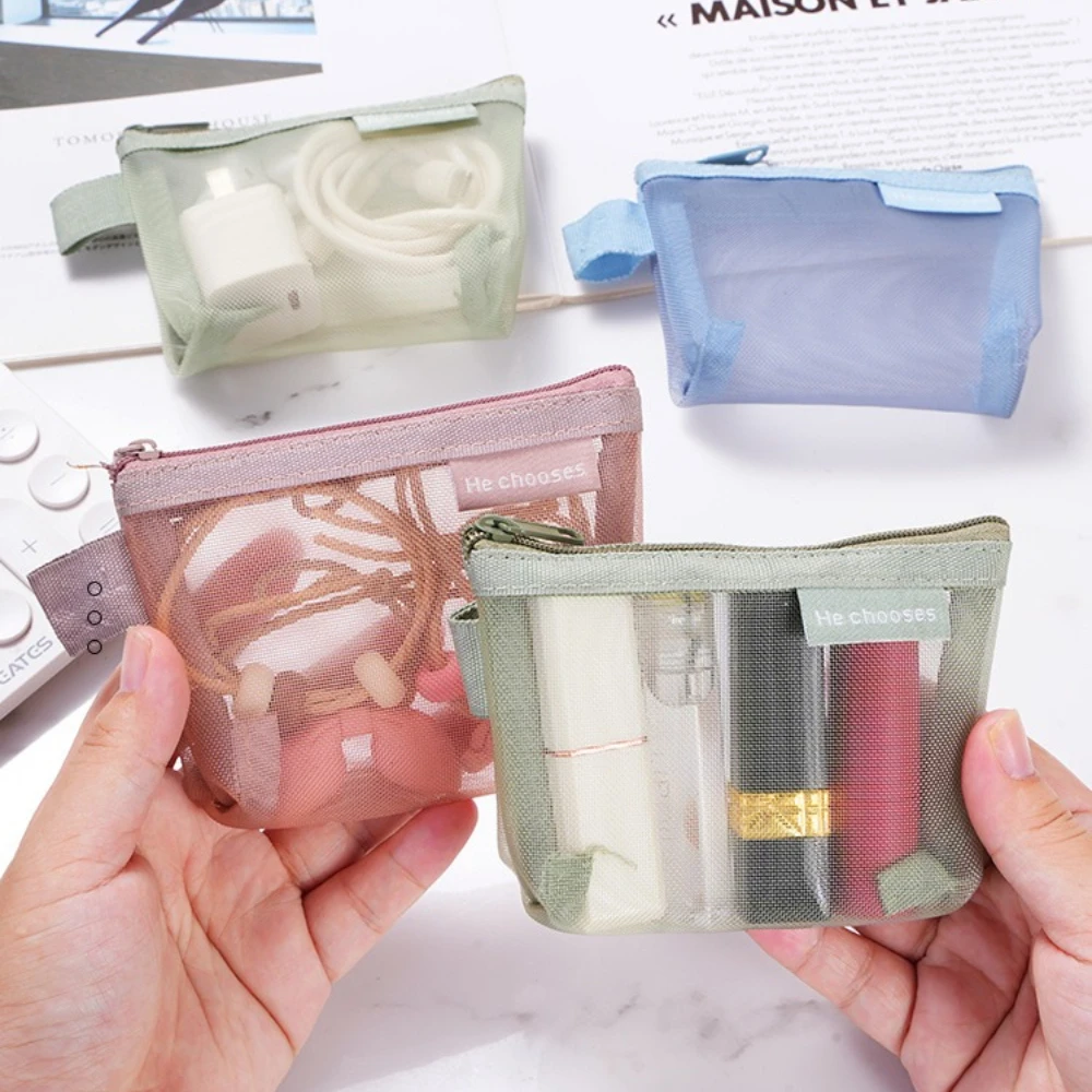 Simple Mesh Small Organizer Pouch Lipstick Coin Purse Keys Earphones Change Cables Transparent Storage Bag for Small Items