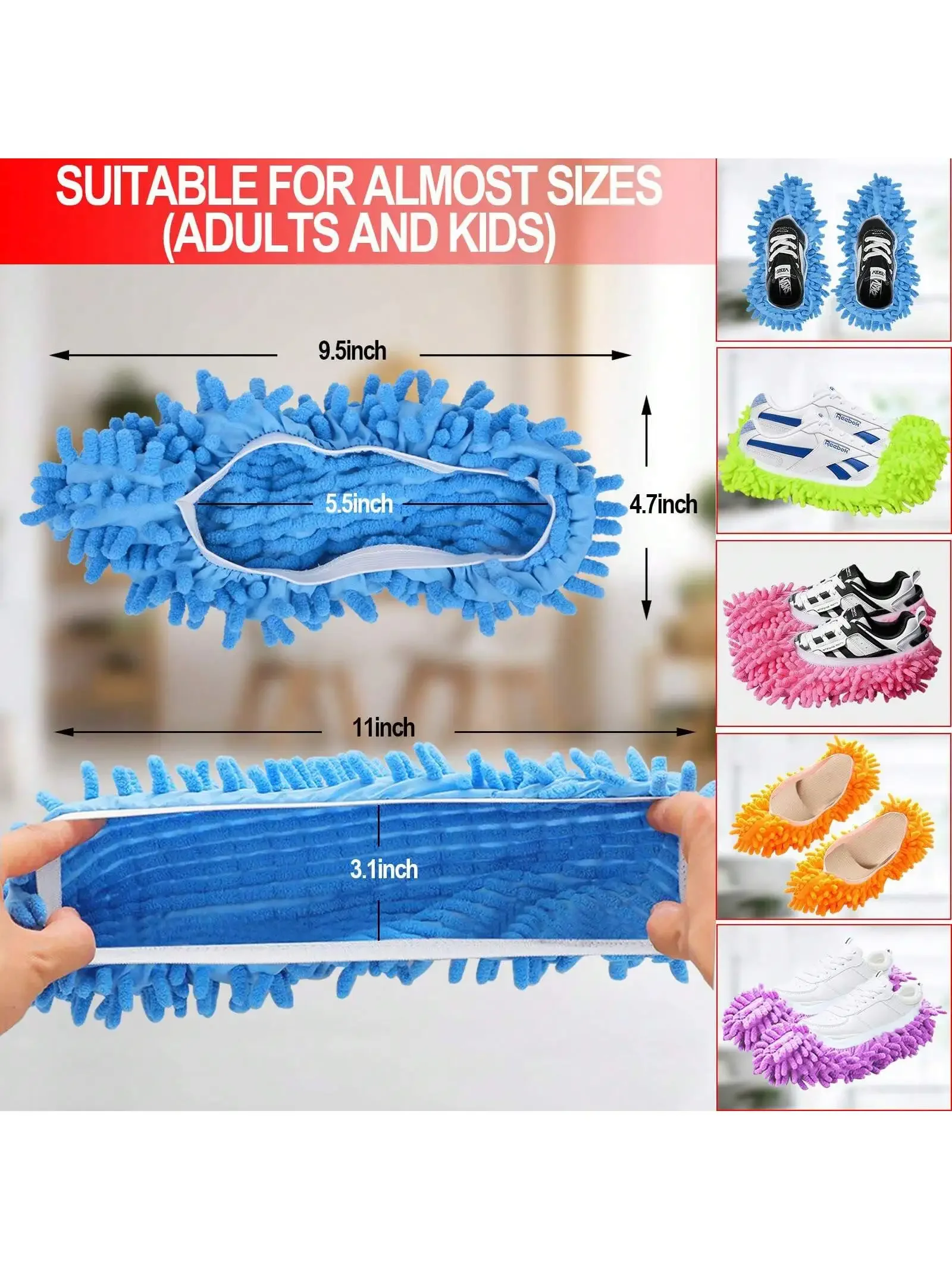 1/3/5 Pairs Mop Slippers,Mop Shoes,Dust Duster, Mop Socks, Microfiber Dust Hair Cleaners(Size L,Color Random)