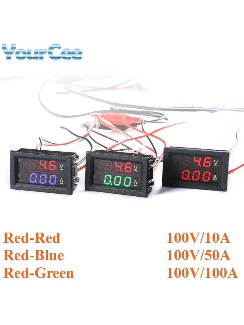 Miniaturowy cyfrowy woltomierz amperomierz z wyświetlaczem LED 0,28 cala, miernik napięcia i prądu, tester DC 100V/10A 100V/50A 100V/100A, czerwony niebieski zielony — zdjęcie 2