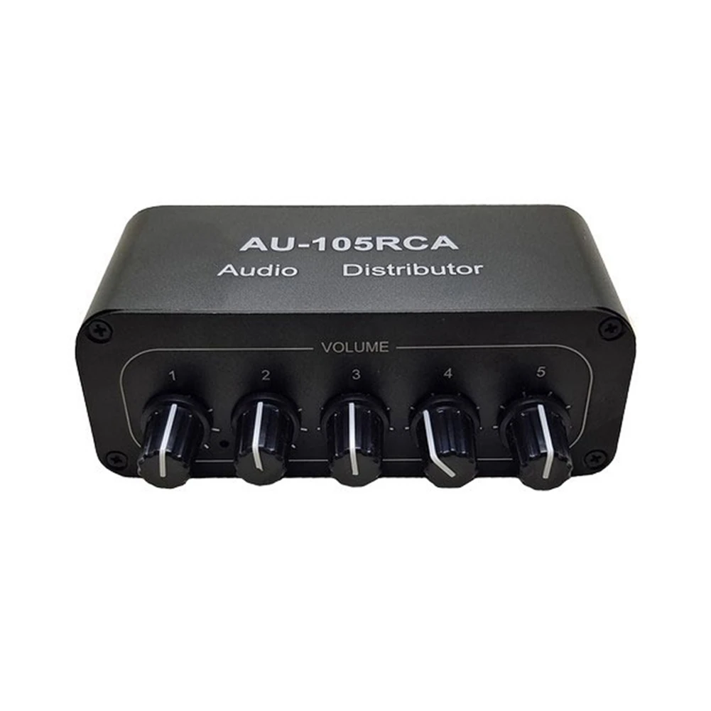 Stereo Audio Mixer 1 Input 5 Output Multi-Channel Audio Source Distributor RCA Interface for Power Amplifiers