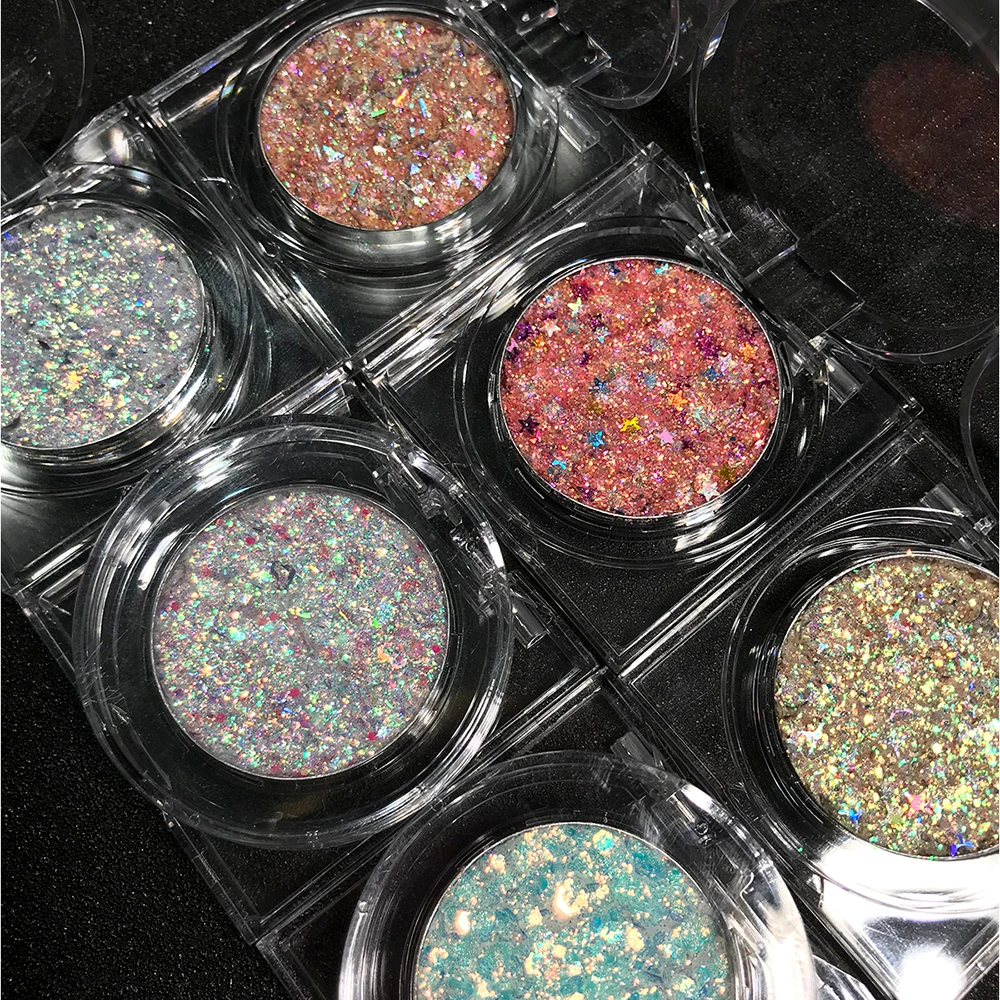 2.8 グラムプライベートラベル 6 色グリッターアイシャドウカスタムロゴフェイスジェルカラフルな大型グリッター接着剤不使用ステージ光沢のあるシャドウメイク
