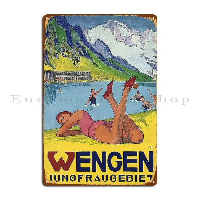 Retro Classic Wengen Jungfraugebiet Poster Corasposters Metal Plaque Living Room Club Iron Bar Printing Tin Sign Poster