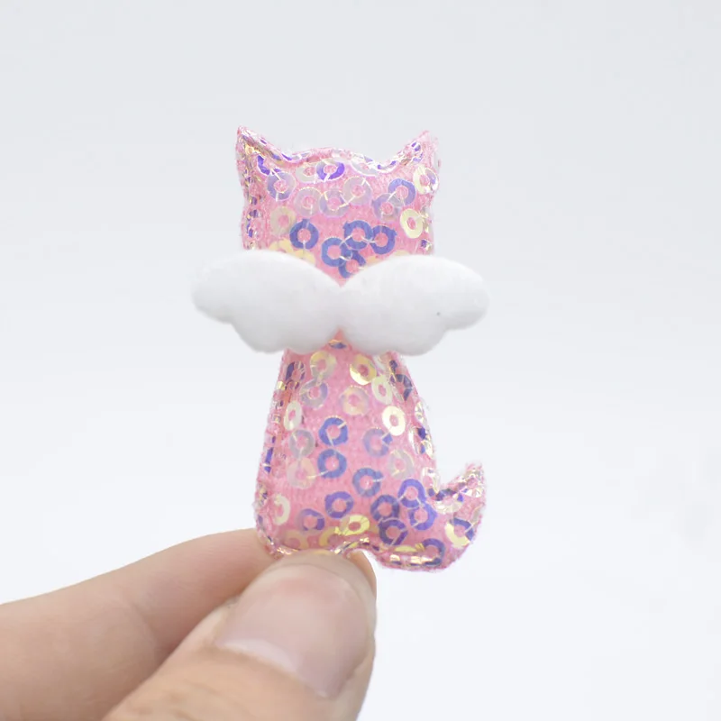 12Pcs 32*42mm Bling Paillette Kawaii Cat Appliques Padded for DIY Baby Hair Clips Band Decor Accessories Toy Clothes Patches