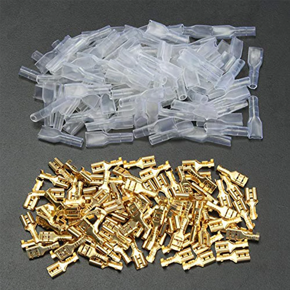 200pcs 2.8/4.8/6.3mm Quick Splice Male Female Wire Spade Crimp Terminal Wire Connector Assortment Kit with Insulating Sleeve