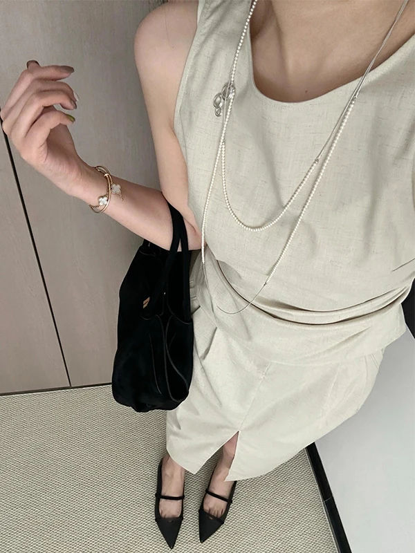 Fashionable Two-Piece Set Women's Summer Commute Slim Fit Sleeveless Vest And Split  Skirt Ensemble Elegant Casual Style