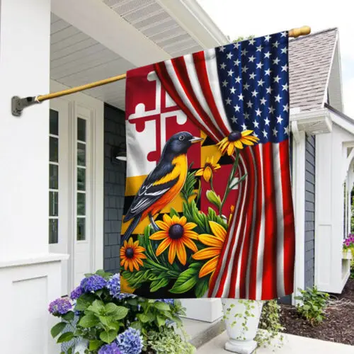 Maryland Baltimore Oriole Bird and Black-eyed Susan Flower American  Garden Flag