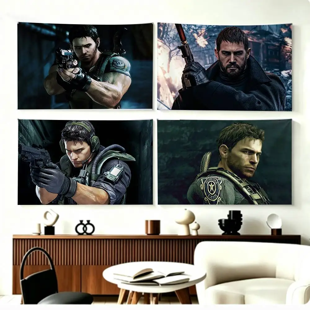 COOL C-Chris Redfield Resident Evil   Flags Wall Hanging Background Art Banner for Bedroom Home Outdoor Decor