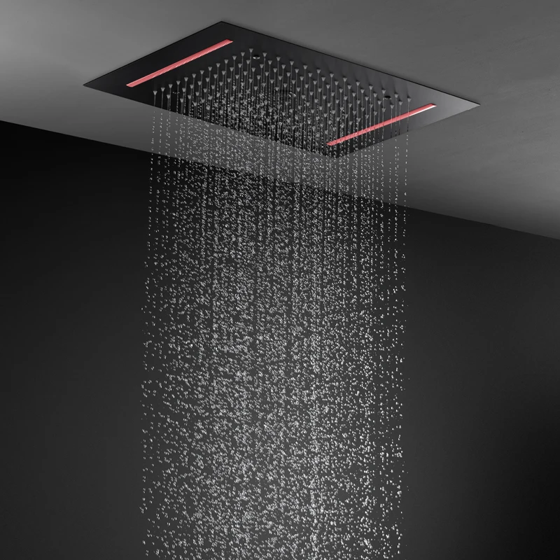 360x500mm Bathroom Shower 20X14 inch Ceiling Bath Set Column Rain Black Thermostatic 4 Ways Mixer Body Jets Massage