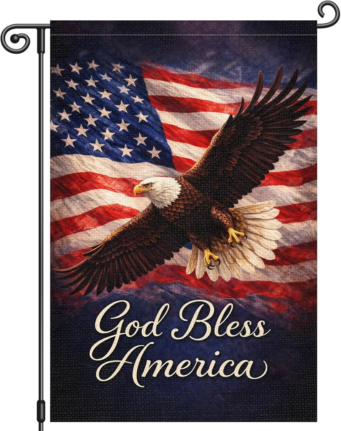 Heyfibro God Bless America Garden Flag- Double Sided 12x18 Inch Patriotic Bald Eagle House Flag for Porch, Yard, 4th of July AAS