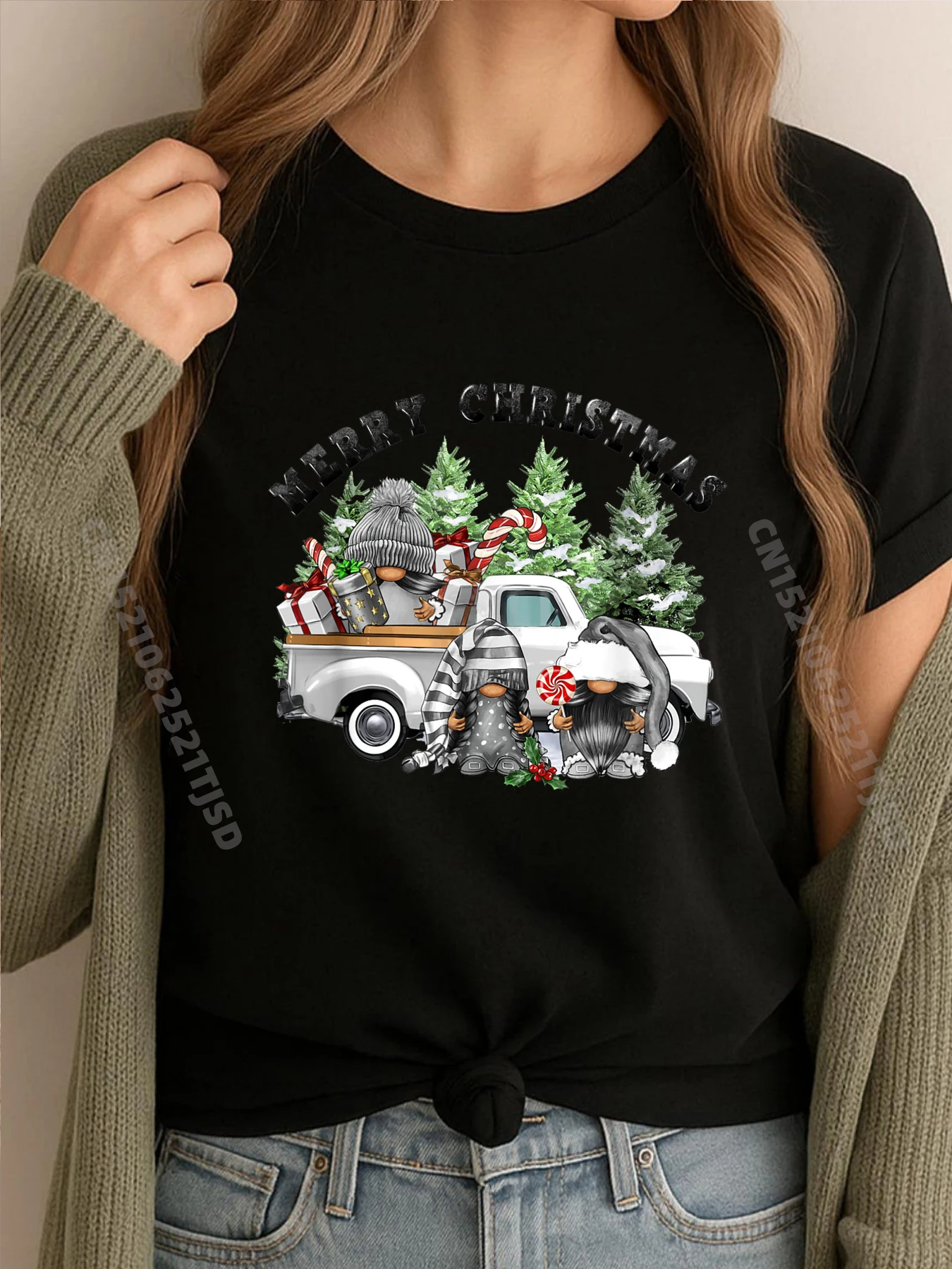 Christmas Gnomes Christmas Trees Car Merry Christmas Green And White Graphic T Shirt Couples Autumn  Men's T-Shirts