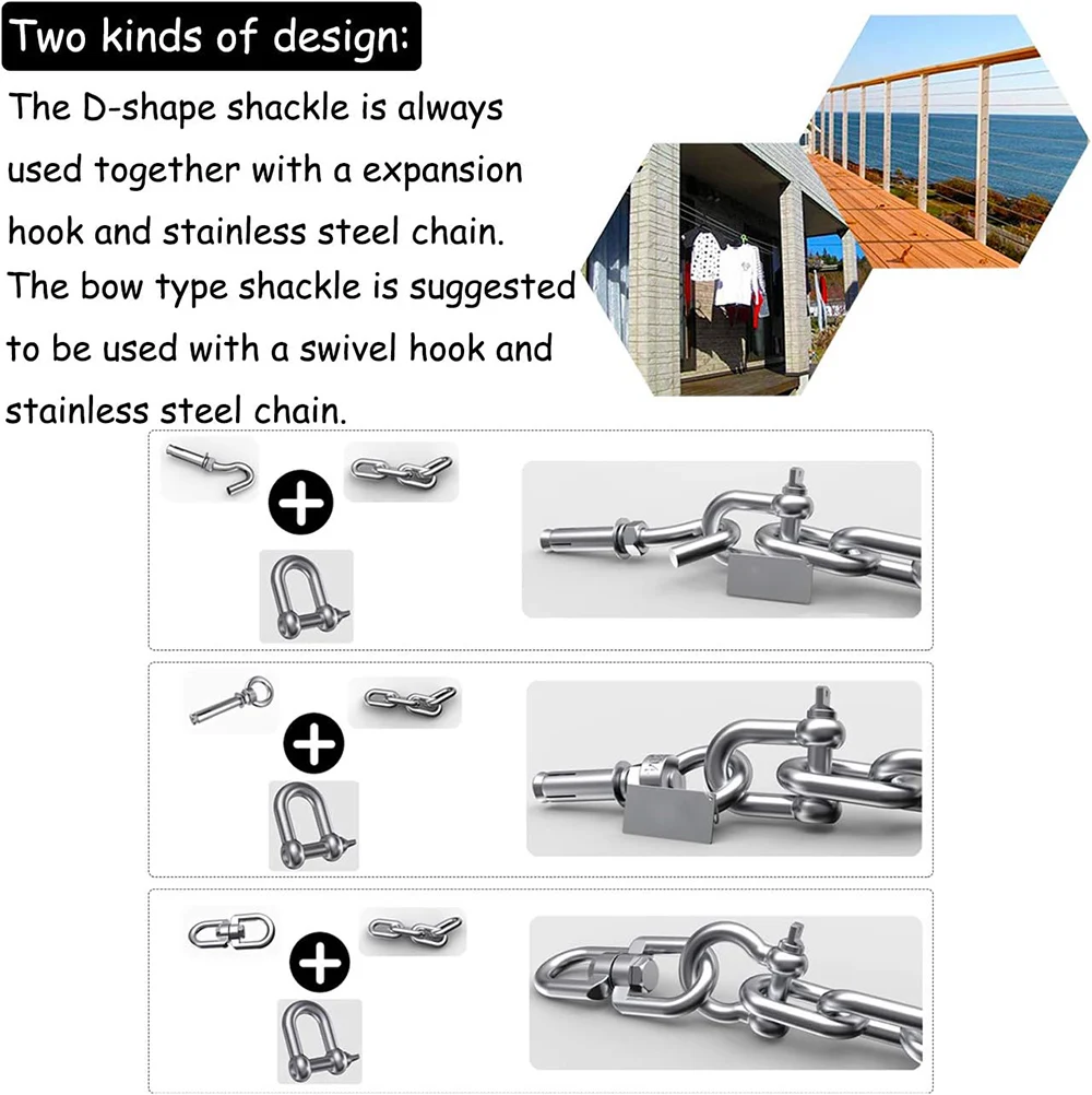 4Pcs Stainless Steel 304 D Shape Shackle 5/16\