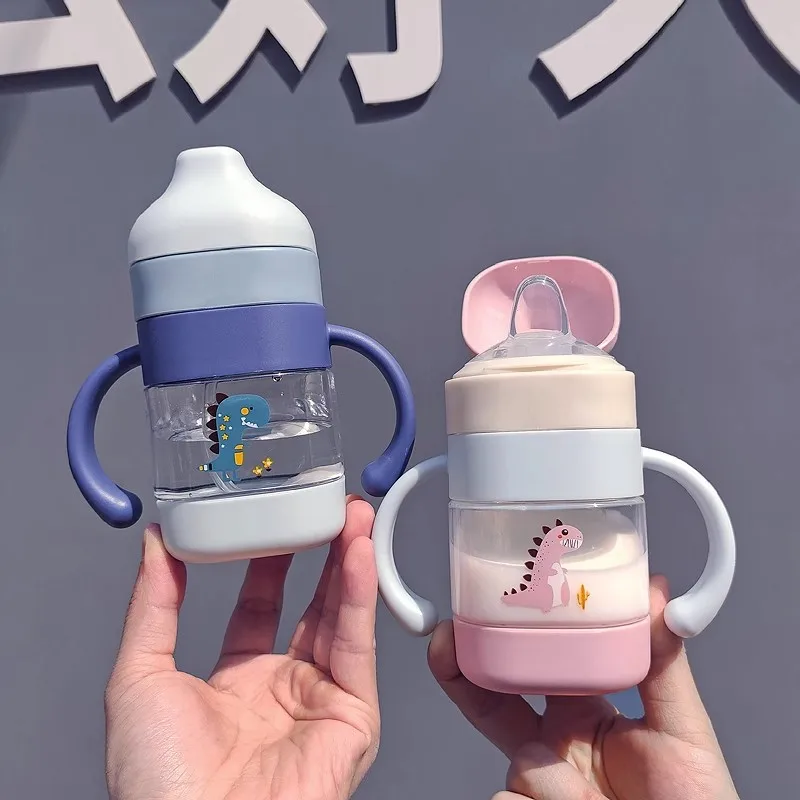 220ml Baby Learning Drinking Cup Duckbill Cup Leakproof Infants Water Cups Bottle with Scale Double Handle Flip Lid Bottle Cups