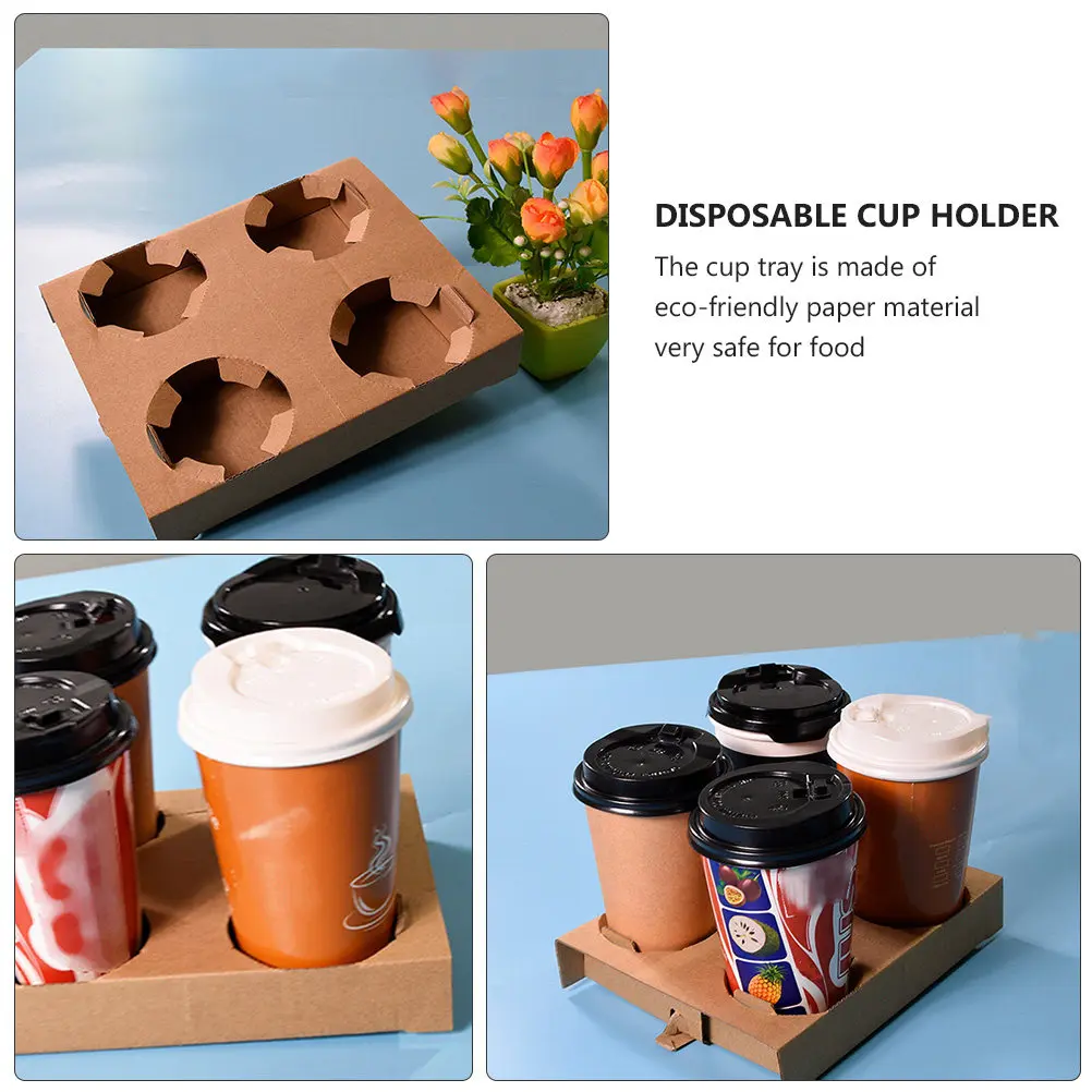10Pcs Eco-Friendly Biodegradable Paper Drink Carrier Tray for Coffee Milk Tea Hot Cold Beverages Takeout Packing Cup Holder
