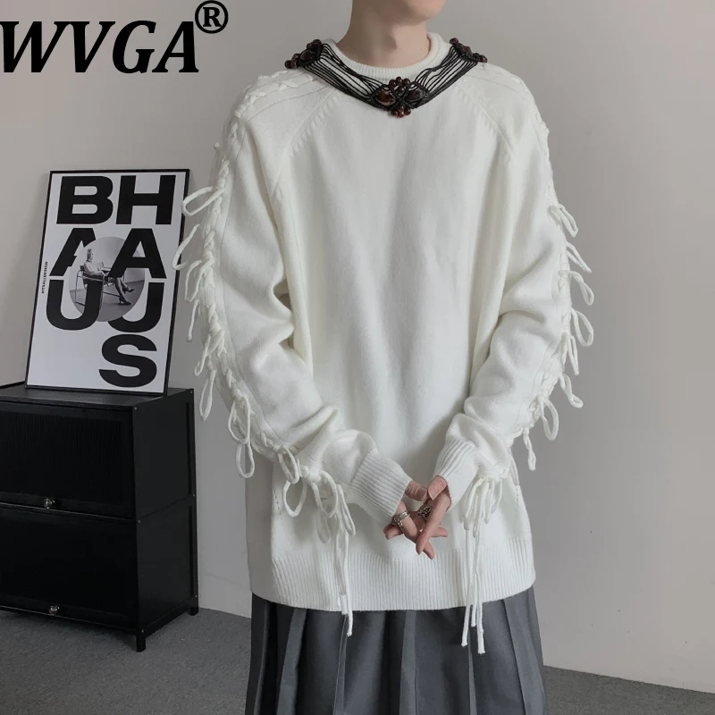 

WVGA Autumn Winter New Men Tide Chinese Style O-Neck Knitted Sweater Niche Casual Thickened Oversized Coat Streetwear Ins W16241