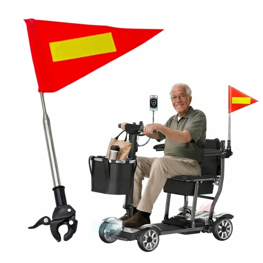 Clamp On Safety Warning Flag Stainless Steel High Visibility Reflective Triangle Flag Oxford Cloth Telescopic Flagpole