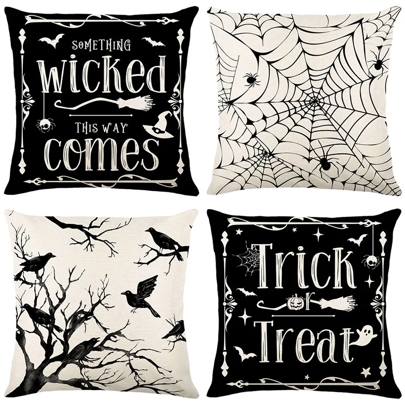 

Halloween Pillow Cover 45x45cm Set of 4,Bat Web Decoration Holiday Farmhouse Pillow Case Decor for Home Sofa Couch