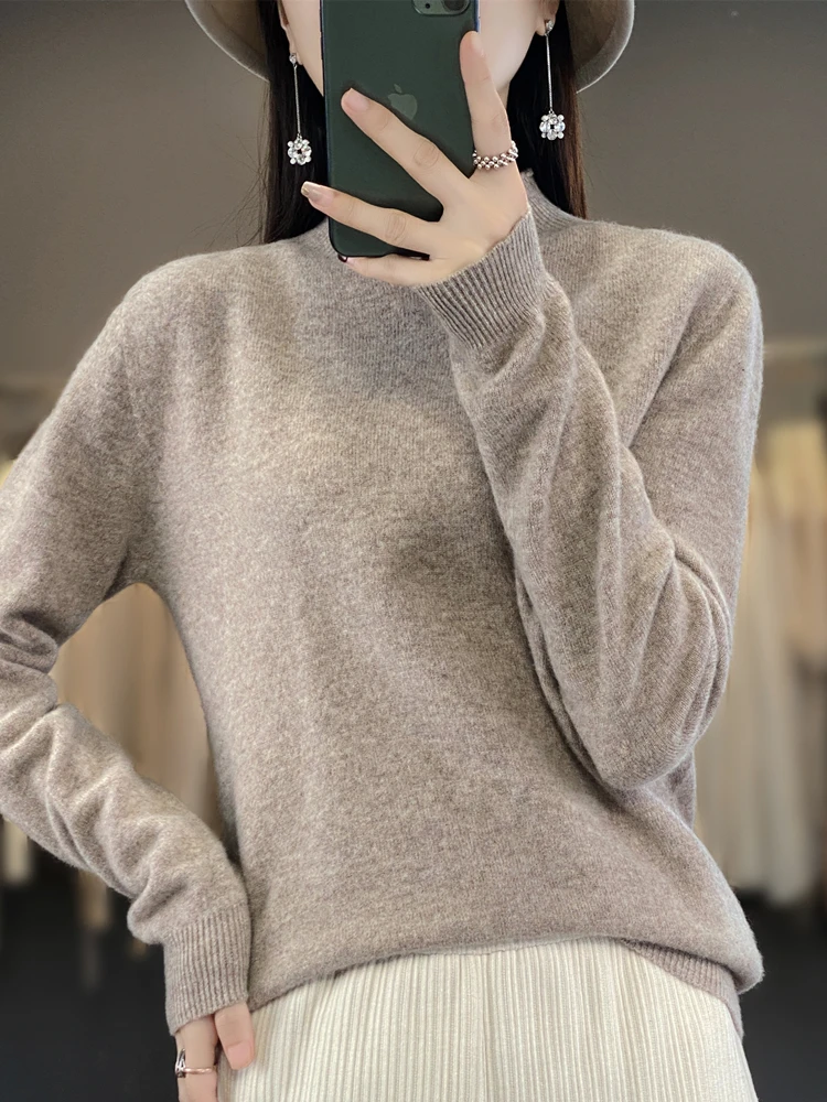 Fashion Basic  Women Merino Wool Sweater Cashmere Pullover O-Neck Knitwear Slim Solid Collar Elegant Clothing Tops