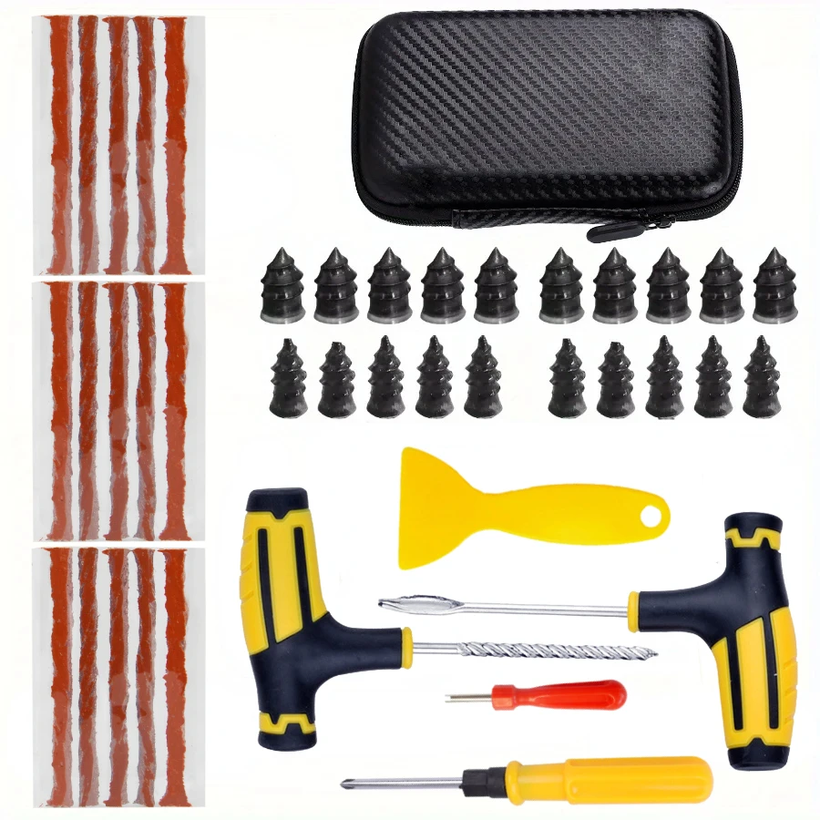 New Car Tire Repair Tool Kit Studding Tool Auto Bike Puncture Plug Garage Needle Nose Pliers Vacuum Film Nail EVA Storage Case