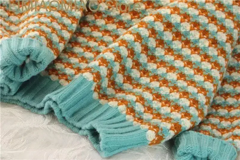 New Plaid Preppy Style O-Neck Chic Long Sleeve Acrylic Knitted Women Sweater Fashion Thick Pullover Sweaters Autumn Winter