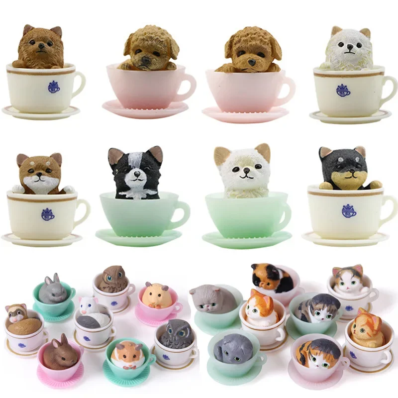 

8 Pcs Teacup Dog Cats Decoration Miniature Hare Figurine Resin Crafts Mini Animals Home Garden Ornament DIY Accessories New 2024