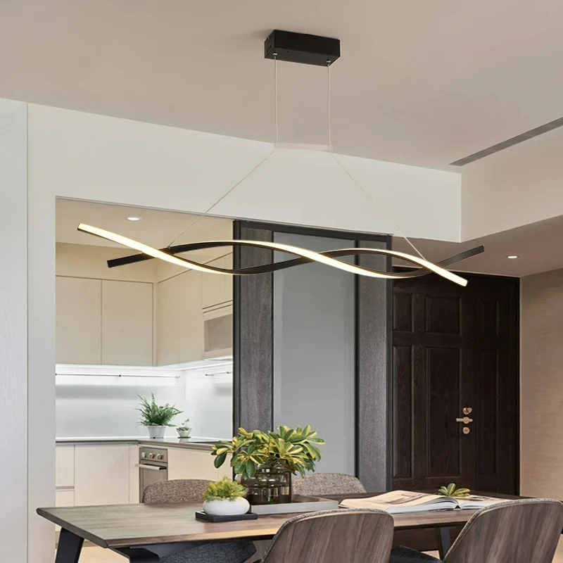 Modern Adjustable LED Pendant Light Black/Gold Twisted Bar for Restaurant Home Interior Simple Style Lighting Decor