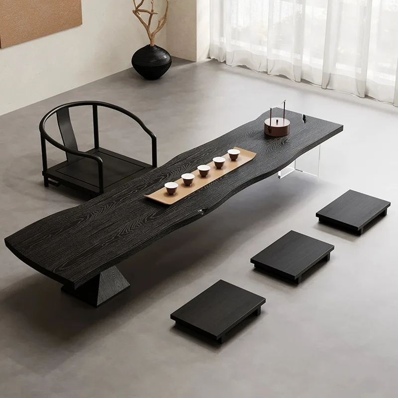 Wabi Sansi black solid wood tatami low tea table home office negotiation zen tea table coffee table living room log