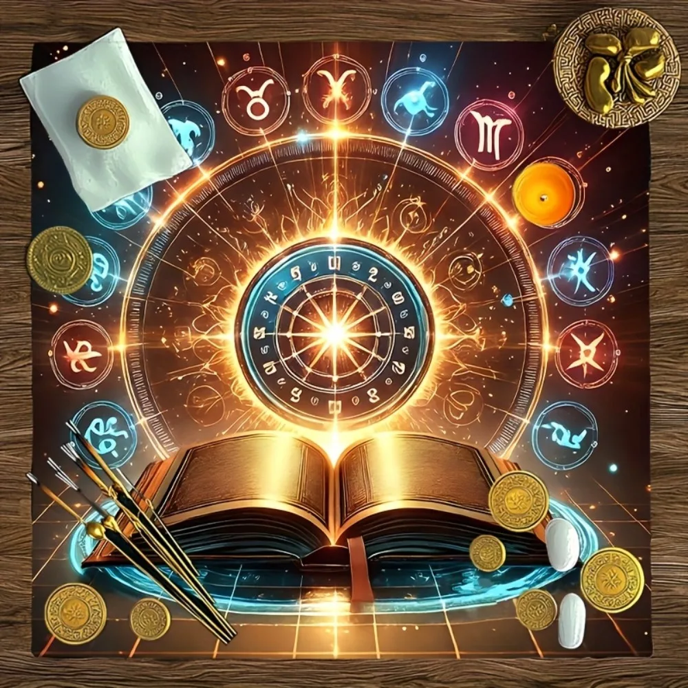 50/75cm Tarot Card Tablecloth Zodiac Mystery Knowledge Book Altar Cloth Polyester Printed Divination Prophecy Card Game Pad Mat