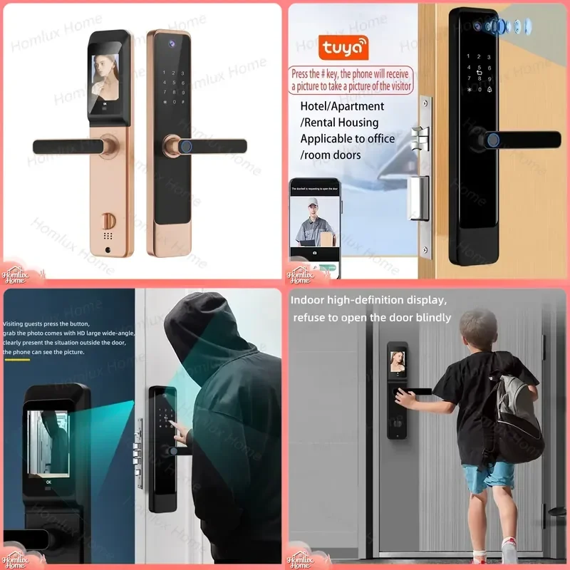 New Smart Door Lock with Camera WiFi Mortise Video Doorbell Tuya App Control Aluminum Alloy 6063 Security Lock for Front Door