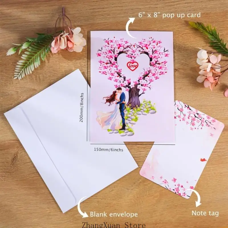 3D-Popup-Valentinstagkarte für einzigartige Partyfeiern, handgefertigte Grußkarte mit Umschlag, elegantes Geburtstagsgeschenk – Detail 6