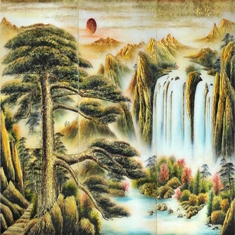 MU8125 Mural Wallpaper 3D Hand-painted Oil Painting Landscape Abstract Chinese Style Wall Painting Living Room Bedroom Home Deco