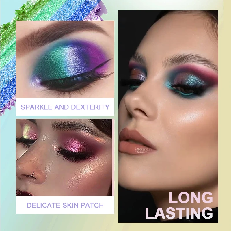 1PC Chameleon Glitter Oogschaduw Poeder, Metallic Ultrafijne Markeerstift Chroom Blauw Paars Glanzend Poeder, Multifunctionele Make-up