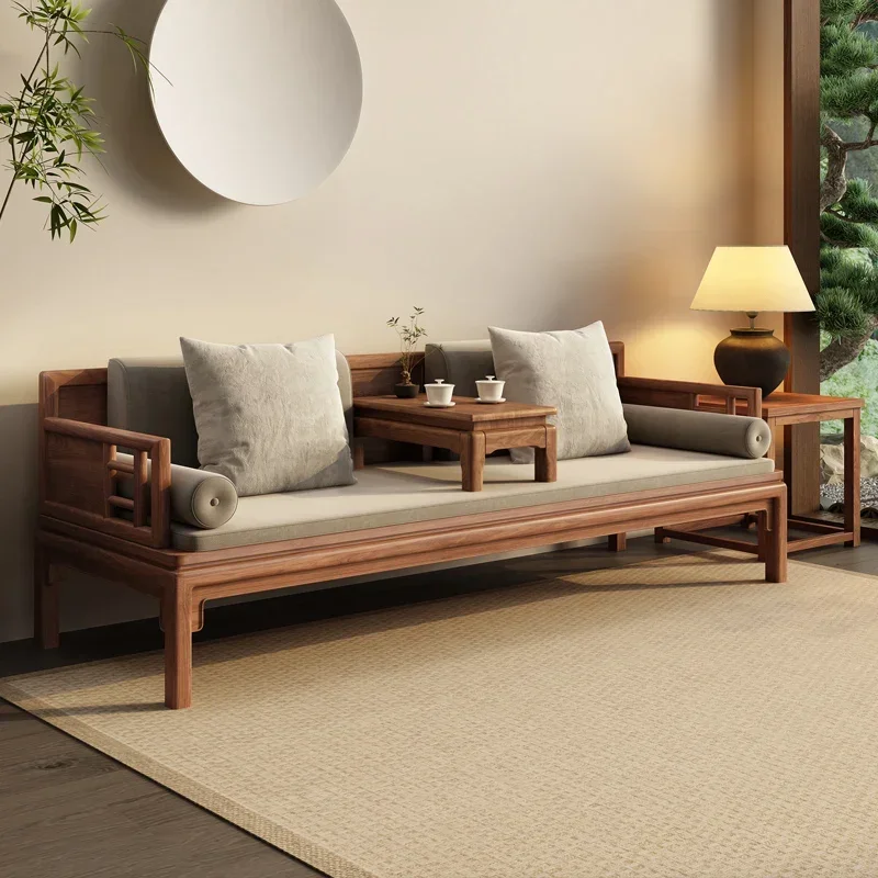 South American Walnut New Chinese Solid Wood Arhat Bed Small Apartment Combination Minimalist Sofa Living Room Zen