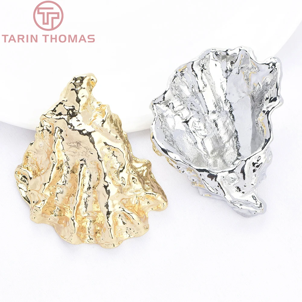 (9734) 2 uds 44x50,5 MM 24K Color oro latón concha de ostra colgante de alta calidad DIY joyería hacer hallazgos Accesorios