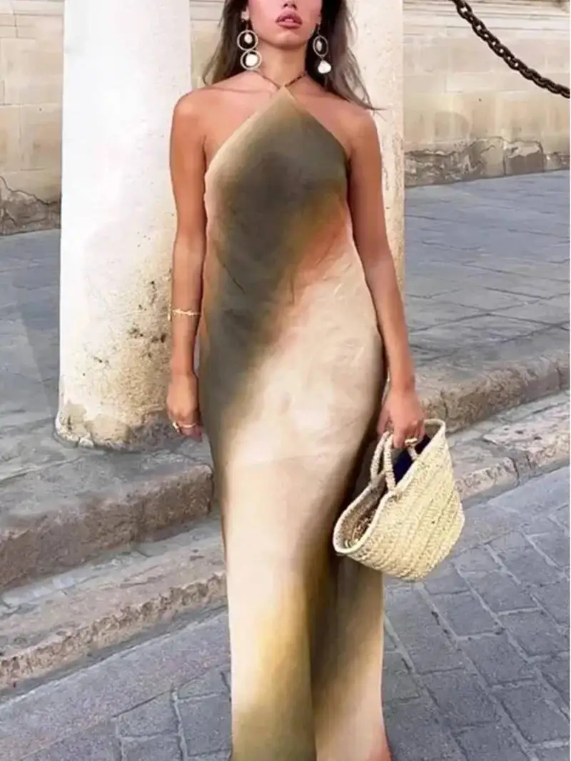 Długie sukienki damskie letnie eleganckie na imprezę wieczorową midi sukienka typu halter moda damska bez rękawów z odkrytymi plecami długie sukienki EQB7