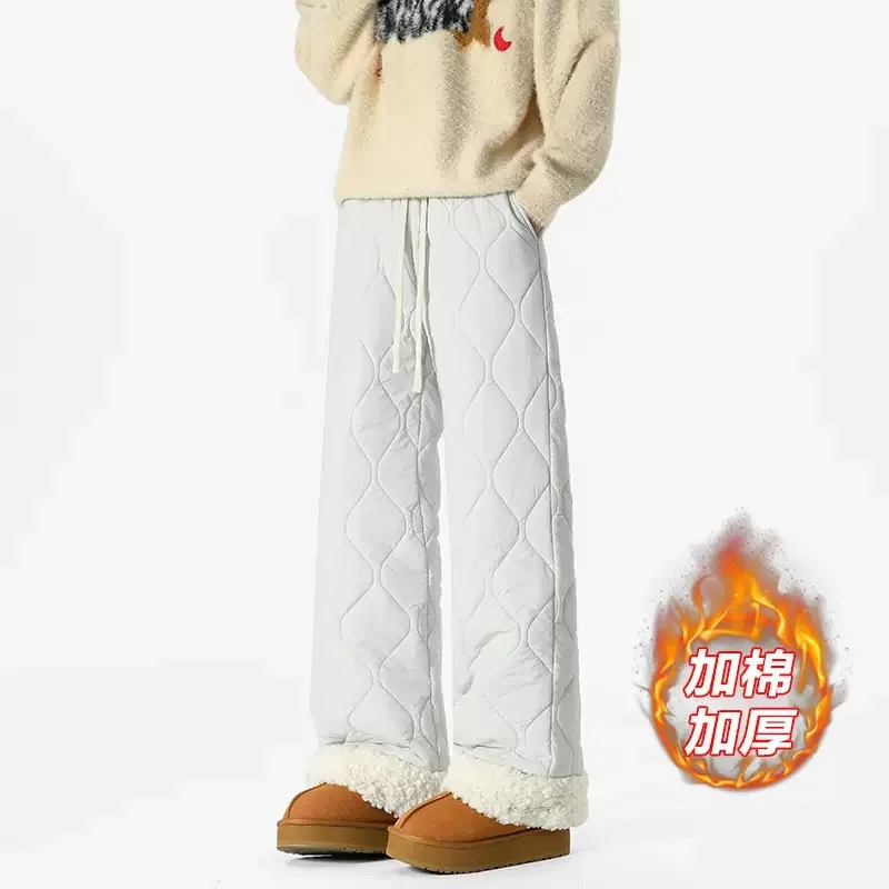 New Autumn and Winter Fashion Solid Color Thickened Warm Fleece Cotton Pants Men's Casual Loose Sports High-Quality Trousers
